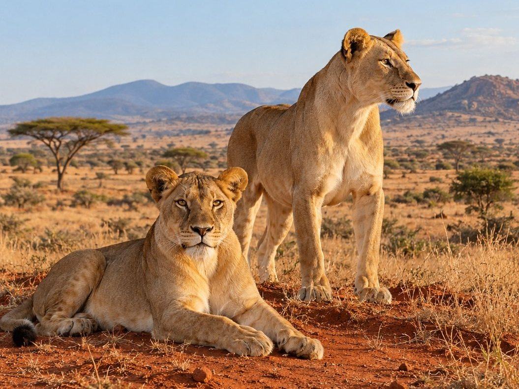 Leonesse nella savana durante un safari in Kenya